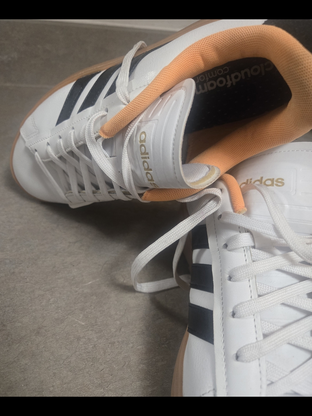 Adidas Women’s White Sneakers with Black Stripes and Peach Lining - Picture 4 of 5
